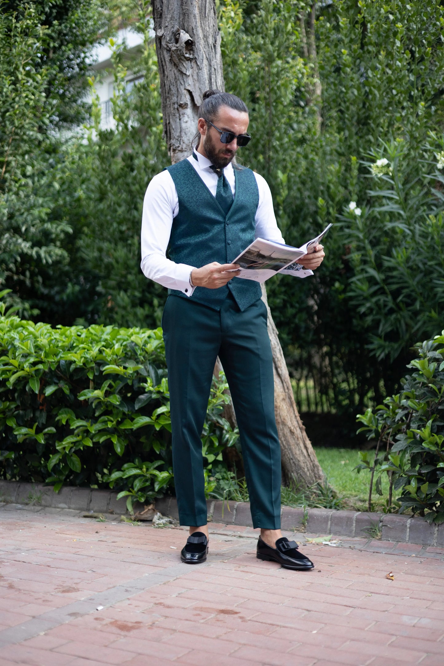 Brabion Amadeo Green Slim Fit Peak Lapel Groom Tuxedo - BRABION