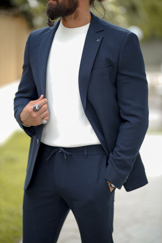 Men’s Blue Seersucker Sports Suit with Pocket