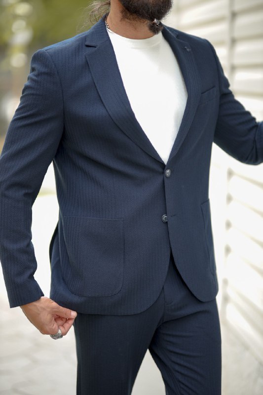 Men’s Blue Seersucker Sports Suit with Pocket