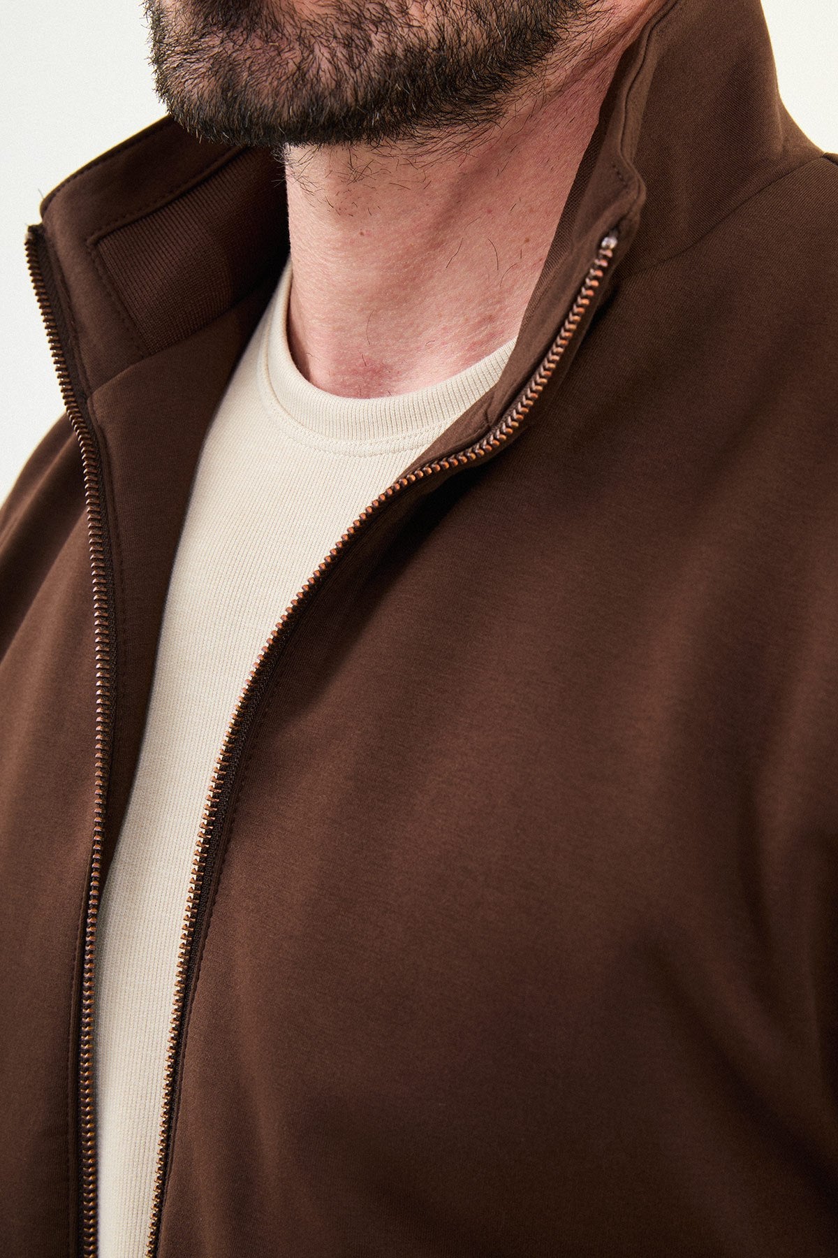 Men’s Brown Slim Fit Knitwear Zip Jacket