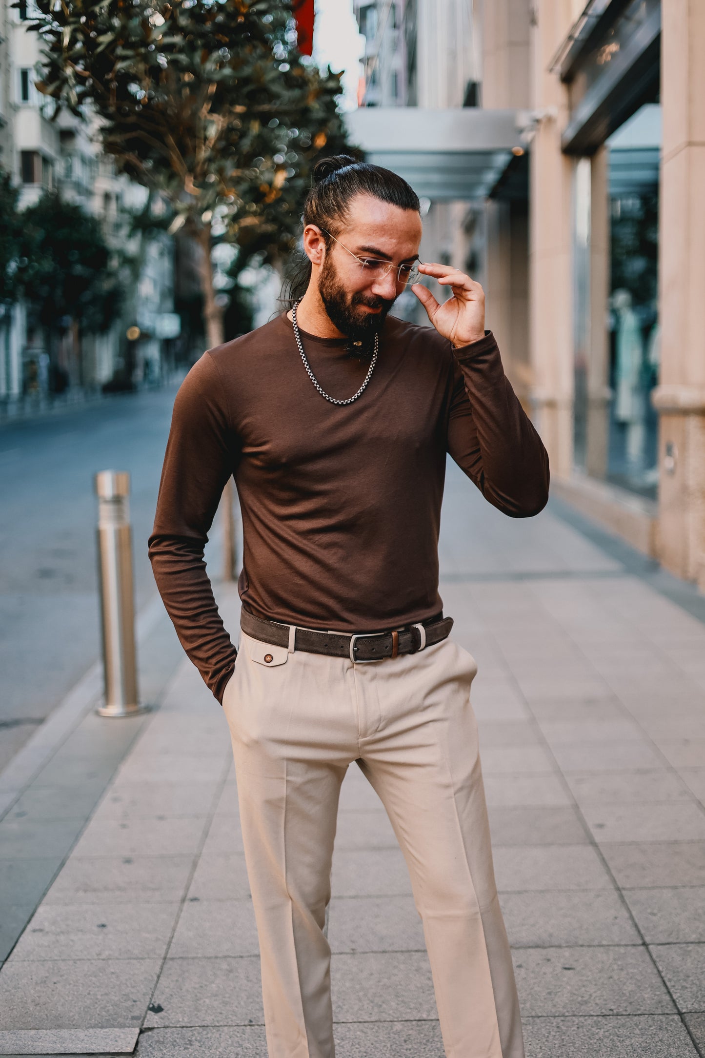 Brabion Rocco Brown Slim Fit Round Neck Sweater