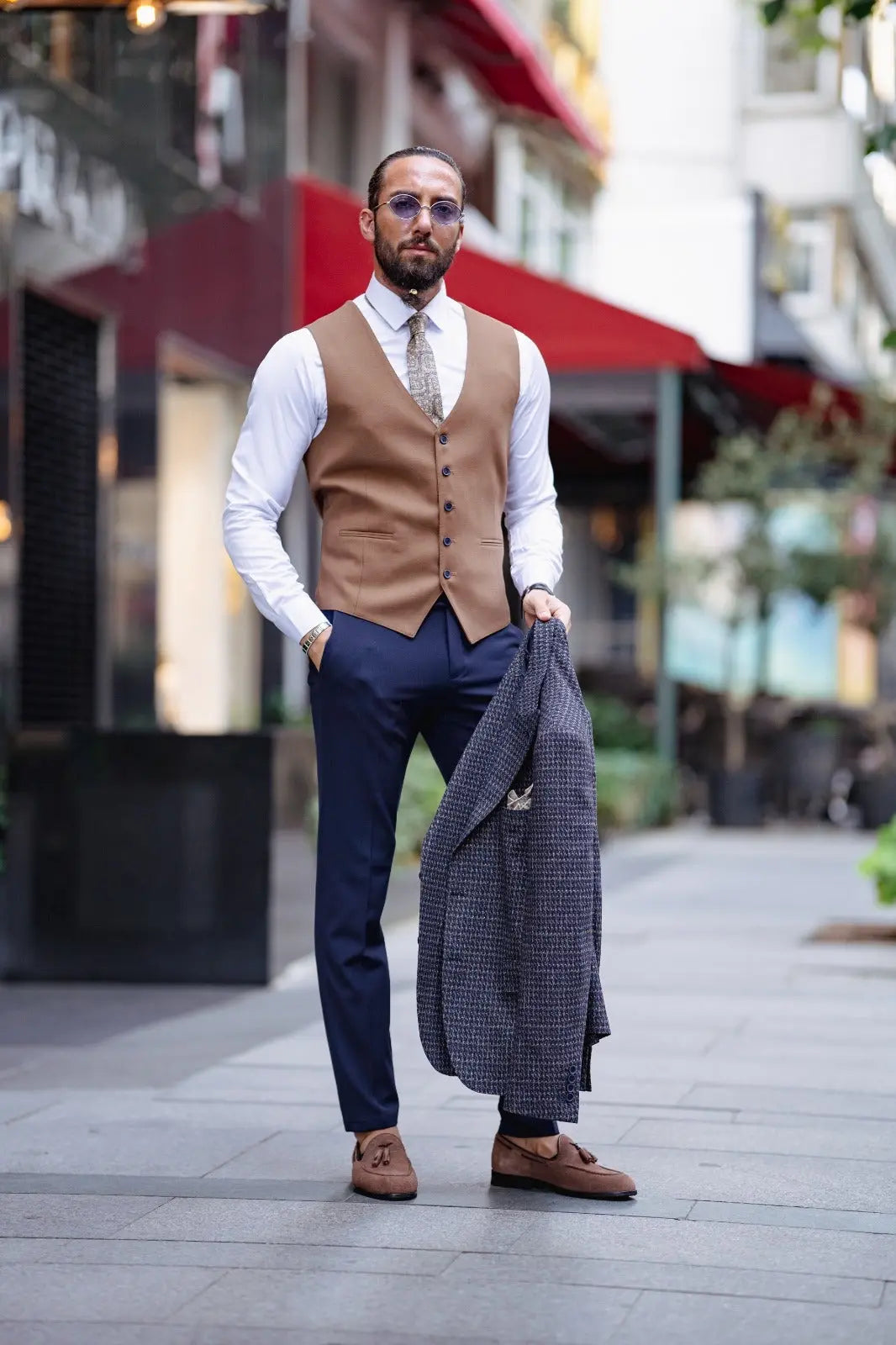Paris Navy Blue Slim Fit Peak Lapel 3 Piece Combined Suit brabion