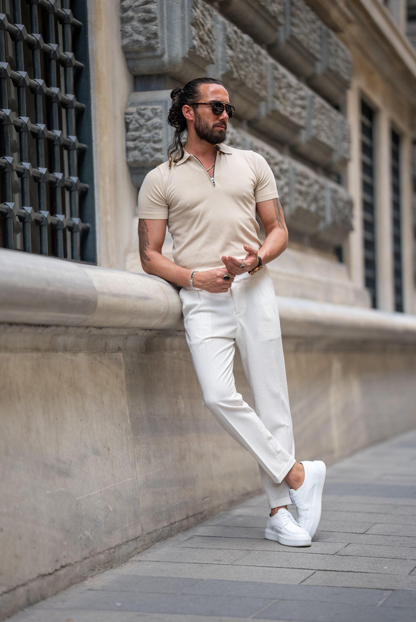 Brabion Tauris White Slim Fit Striped Chino Pants - Versatile Elegance for Any Occasion