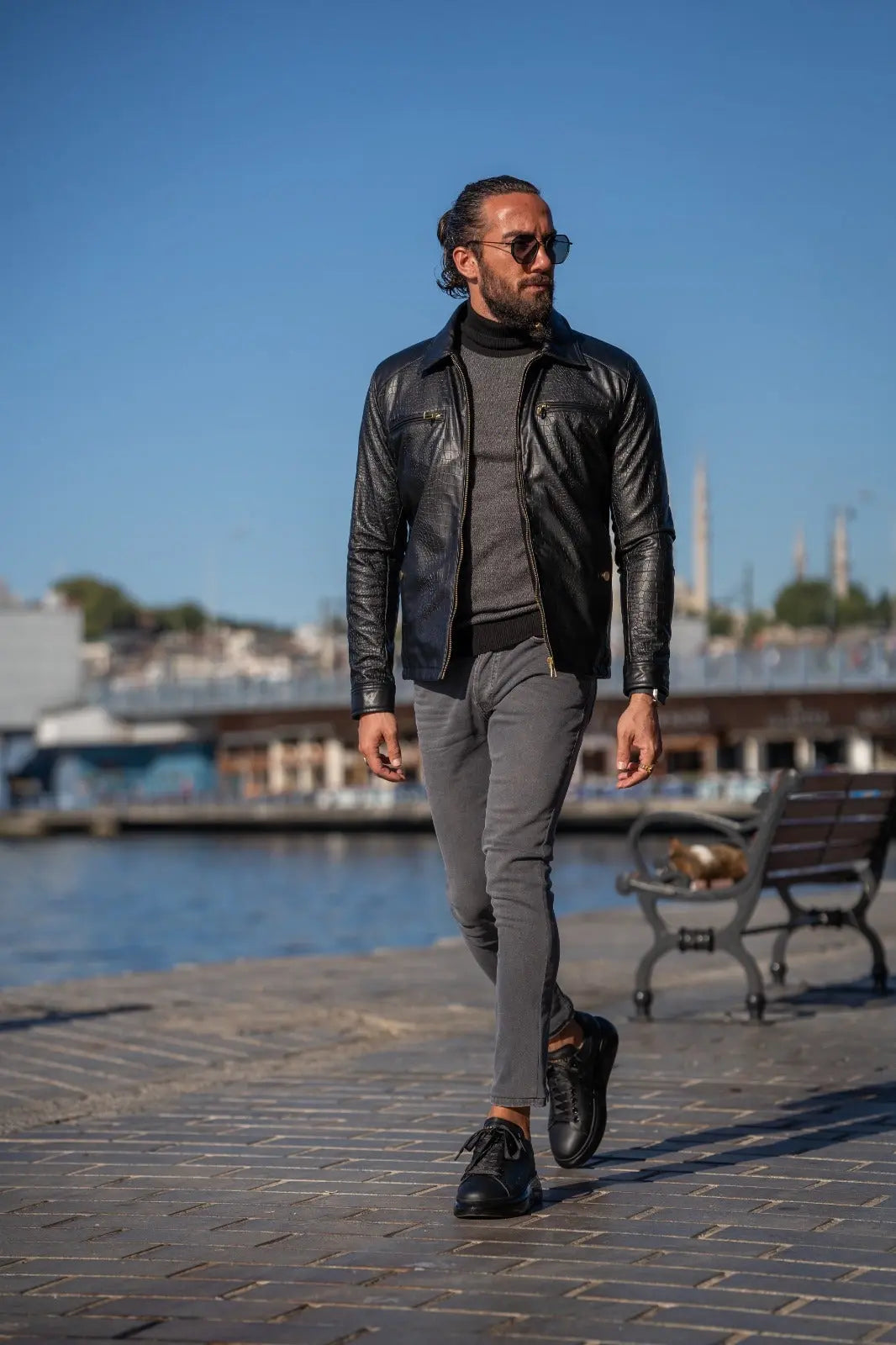 Paris Black Slim Fit Zipper Leather Jacket - BRABION