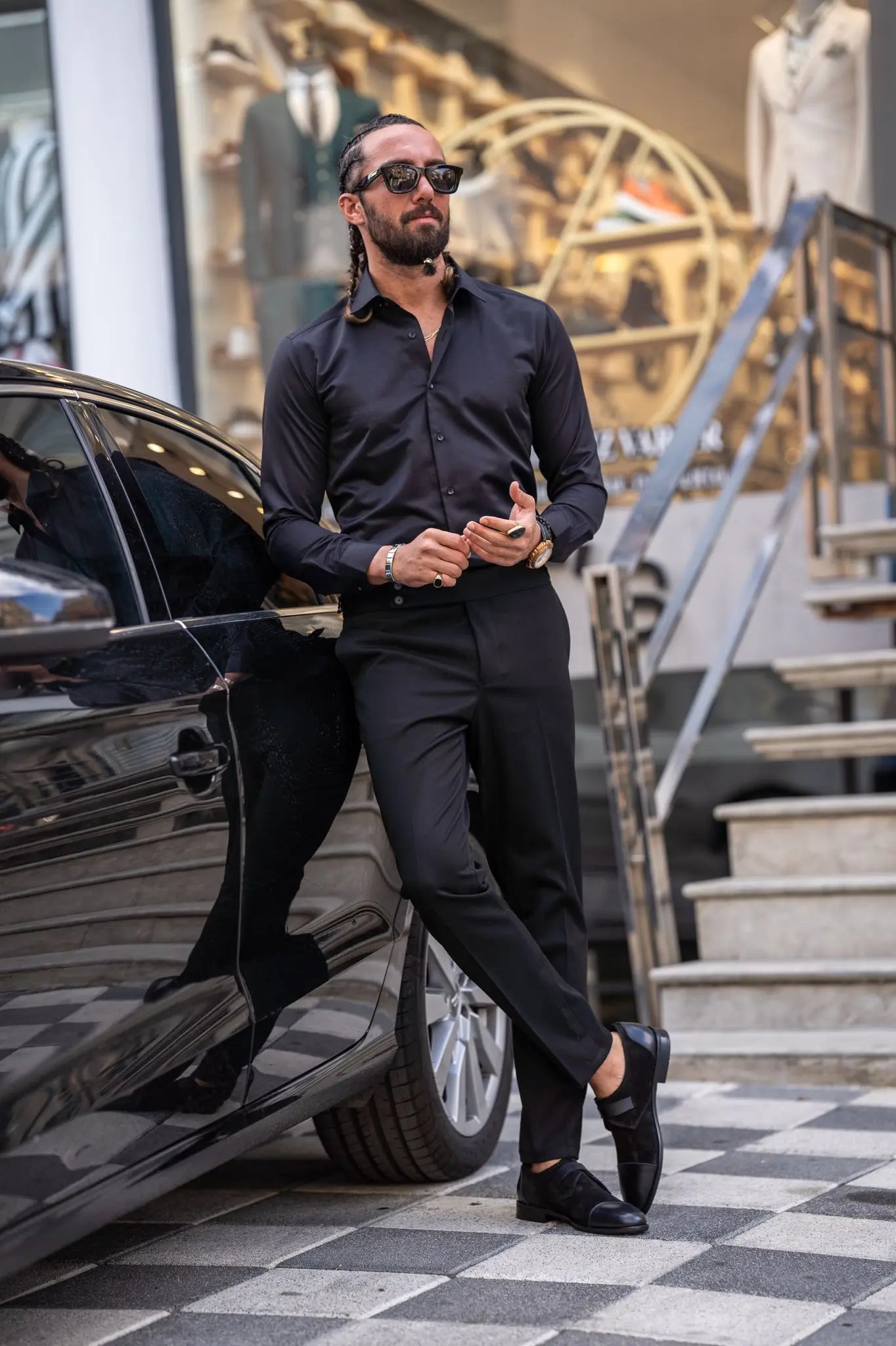Brabion Ardean Black Slim Fit Buttoned Cotton Shirt - BRABION