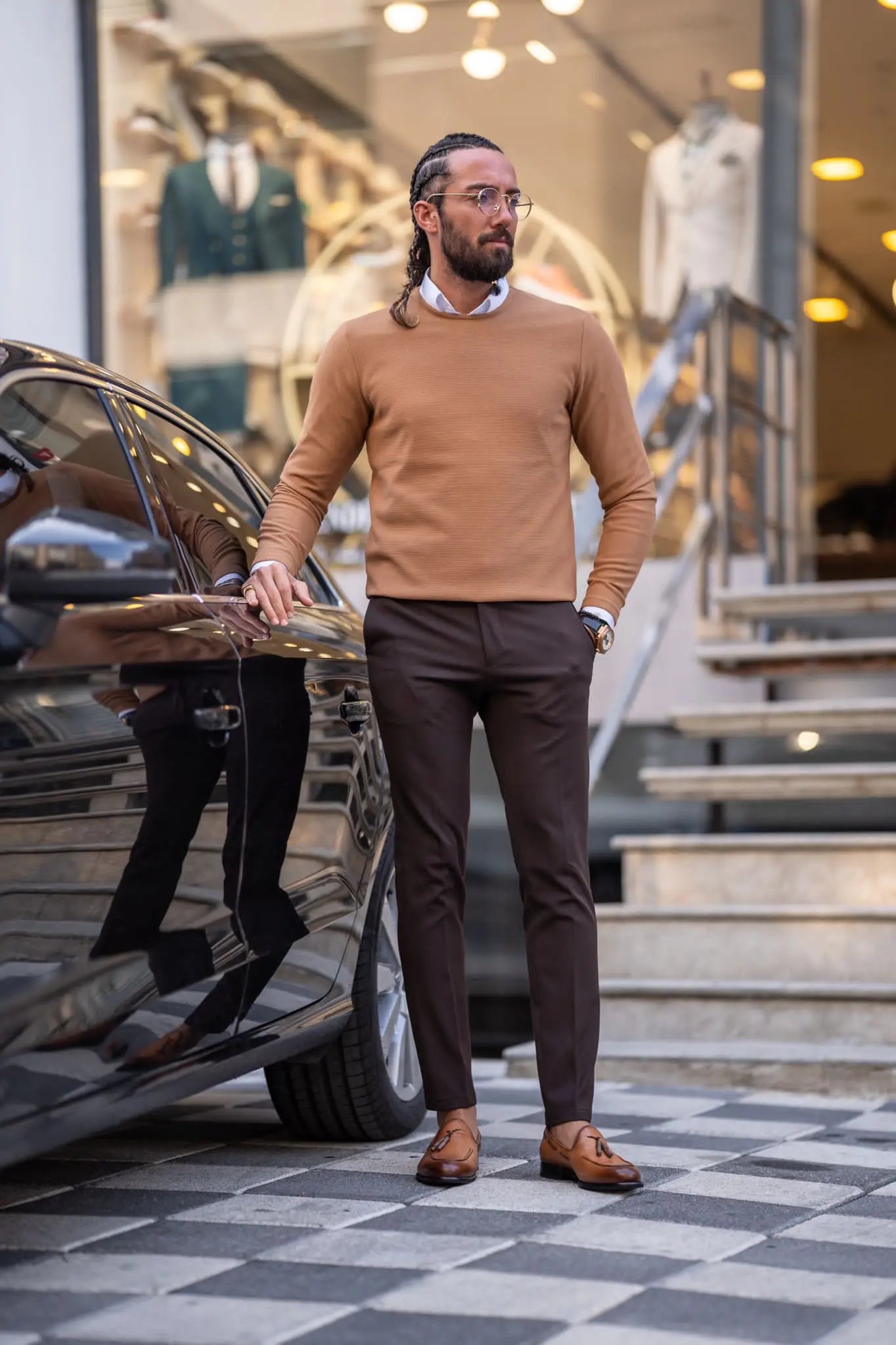 Paul Camel Slim Fit Round Neck Sweater – Elevate Your Wardrobe - BRABION