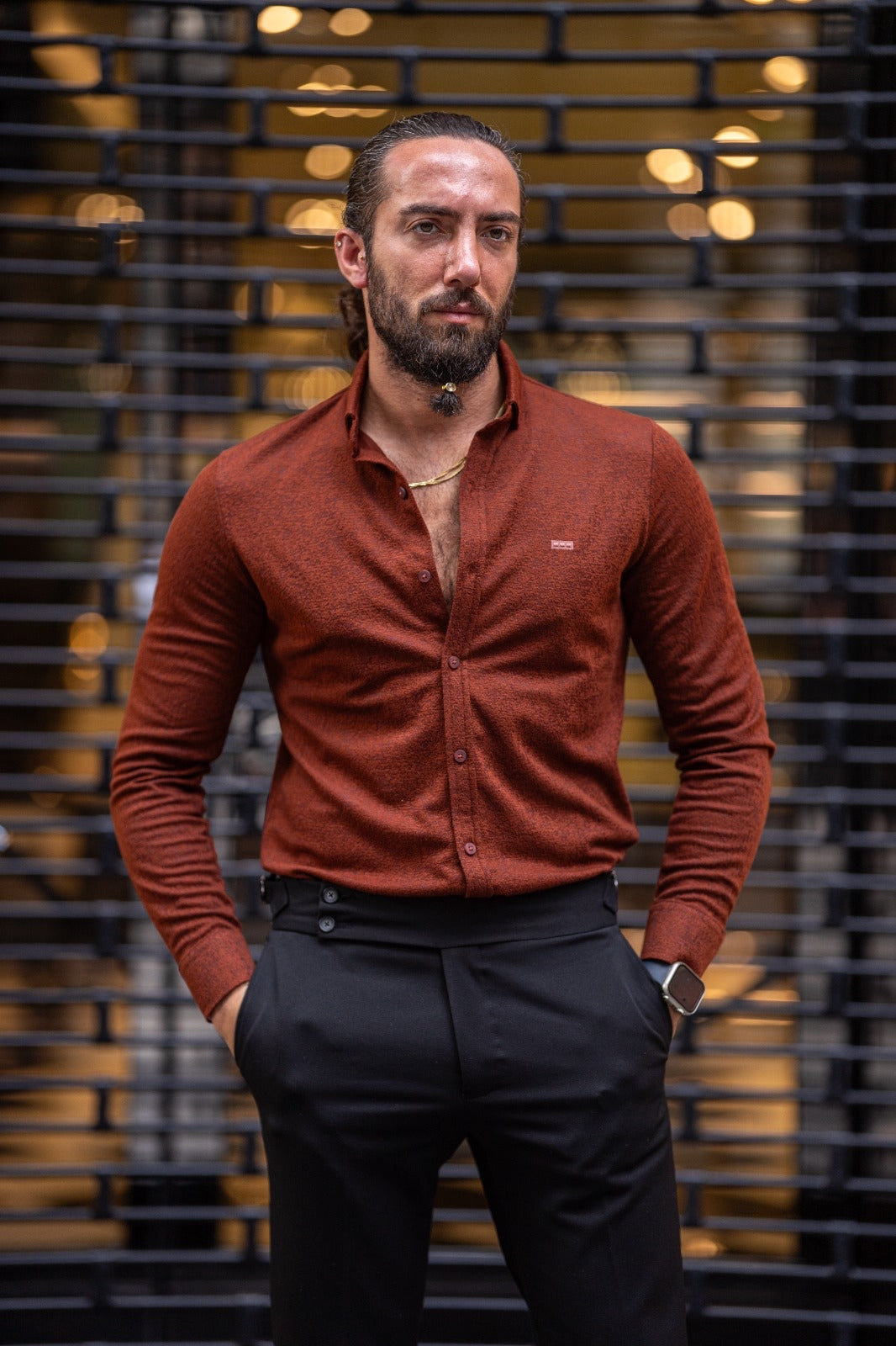 Brabion Ardean Tile Slim Fit Textured Cotton Shirt - Versatile Elegance