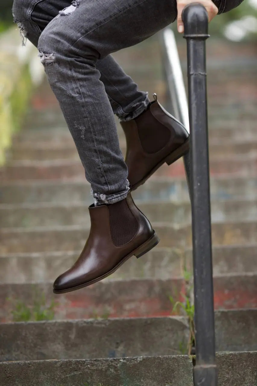 Bojoni Omaha Leather Brown Chelsea Boots Shoes