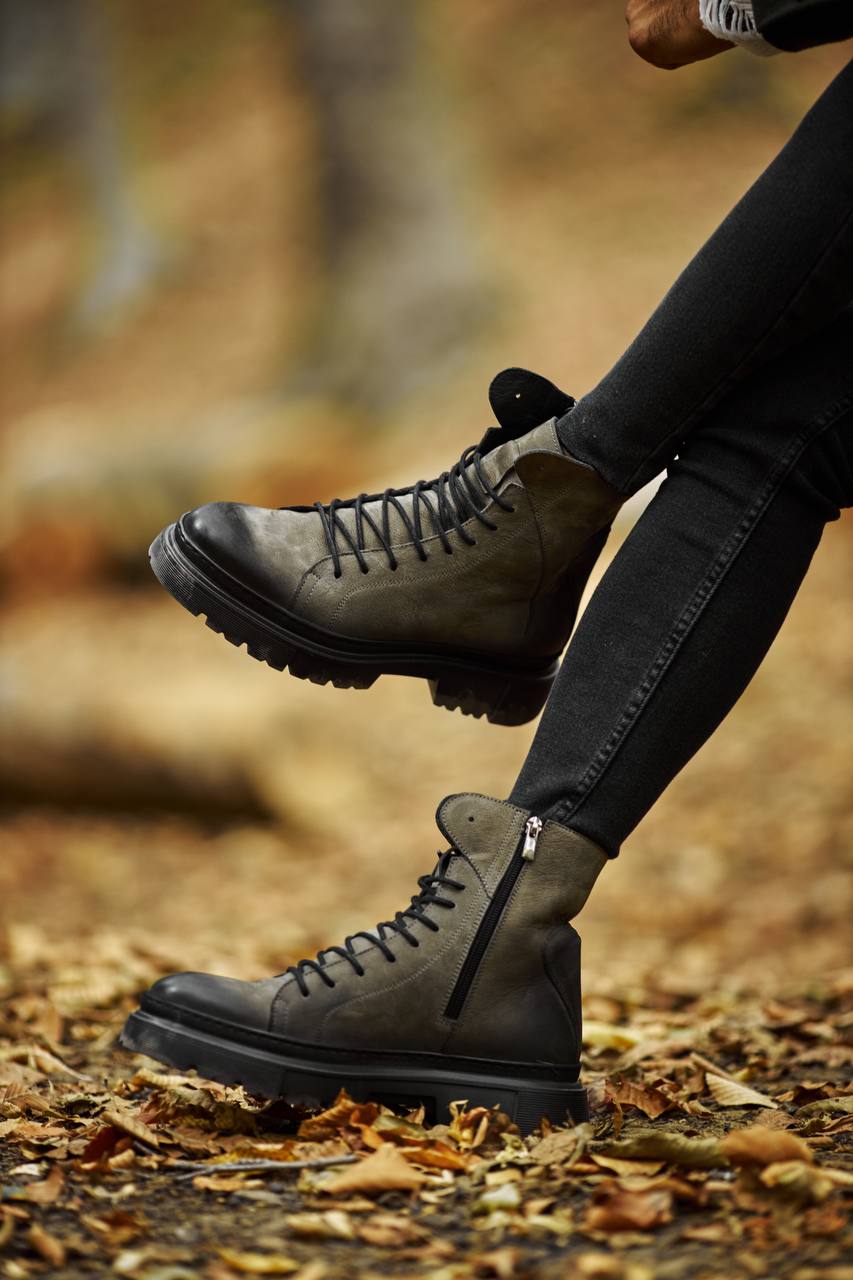 Bojoni Omaha Leather Gray Boots Shoes