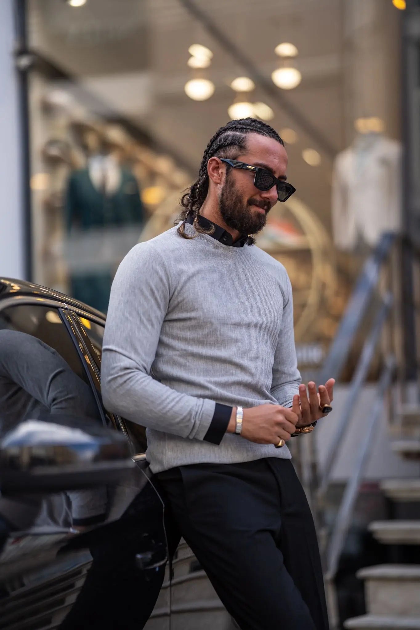Paul Gray Slim Fit Round Neck Sweater - BRABION