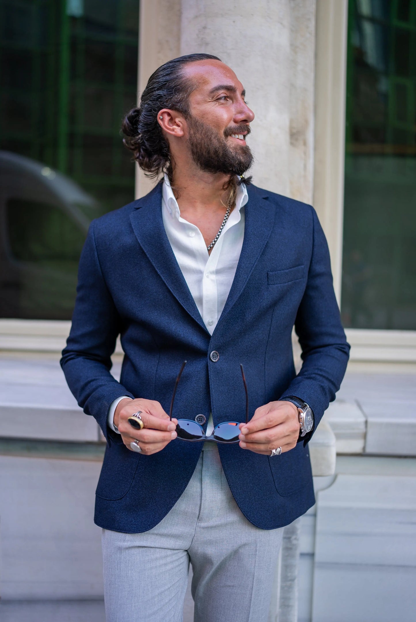 Brabion Alonso Navy Blue Slim Fit Notch Lapel Blazer - BRABION