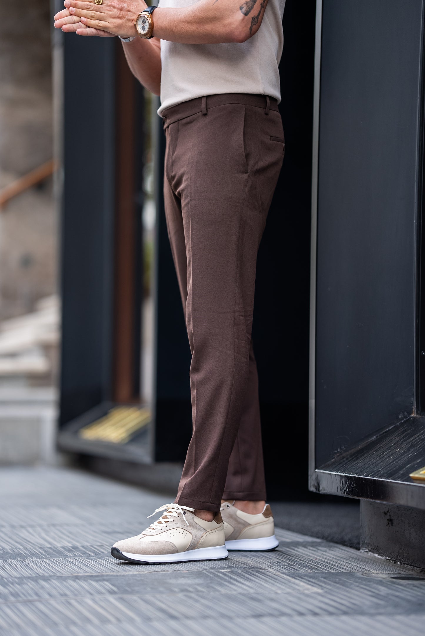 Brabion Maison Dark Brown Slim Fit Pants - Effortless Elegance and Comfort