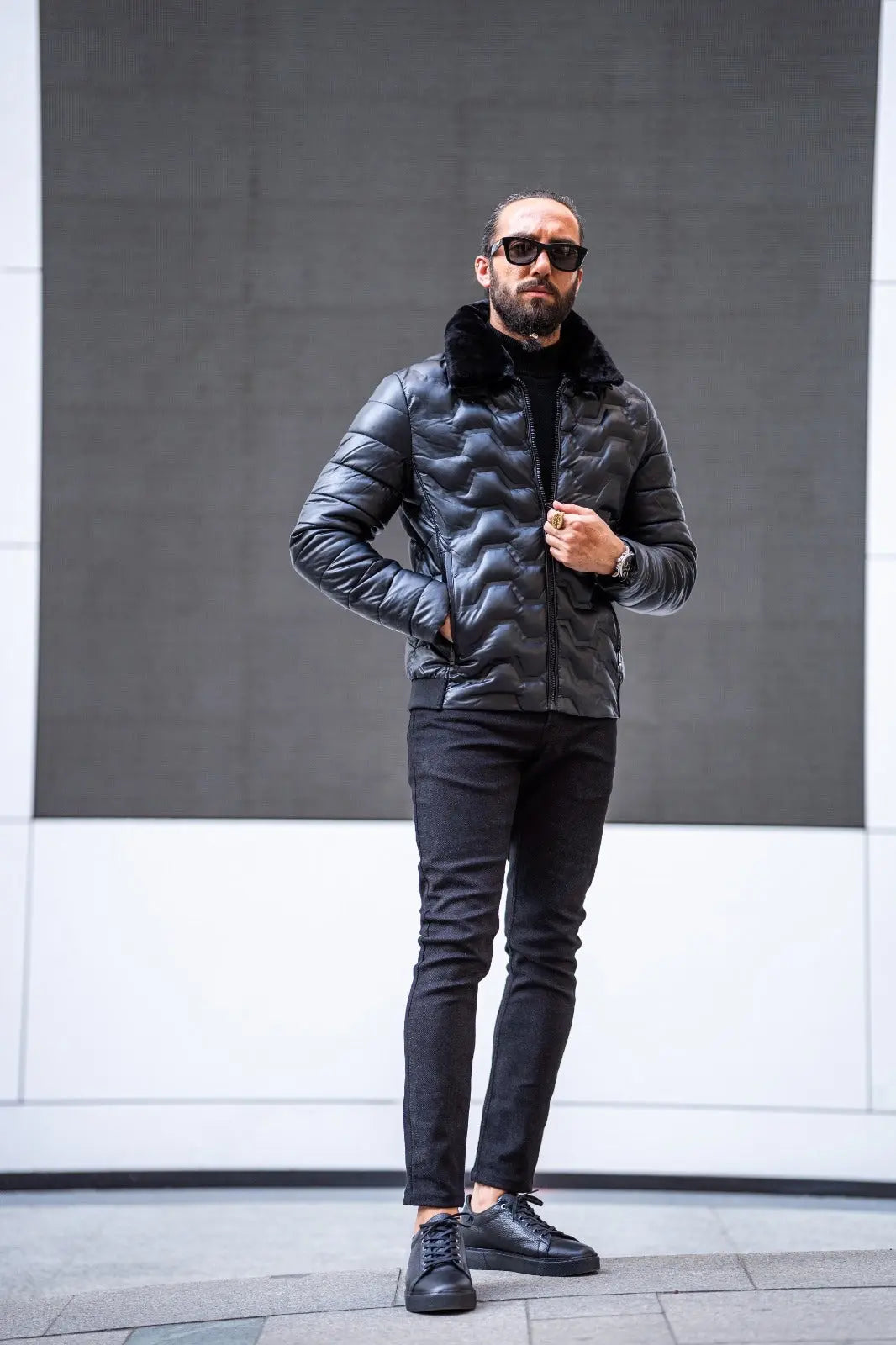 Paris Black Slim Fit Fur Coat - BRABION