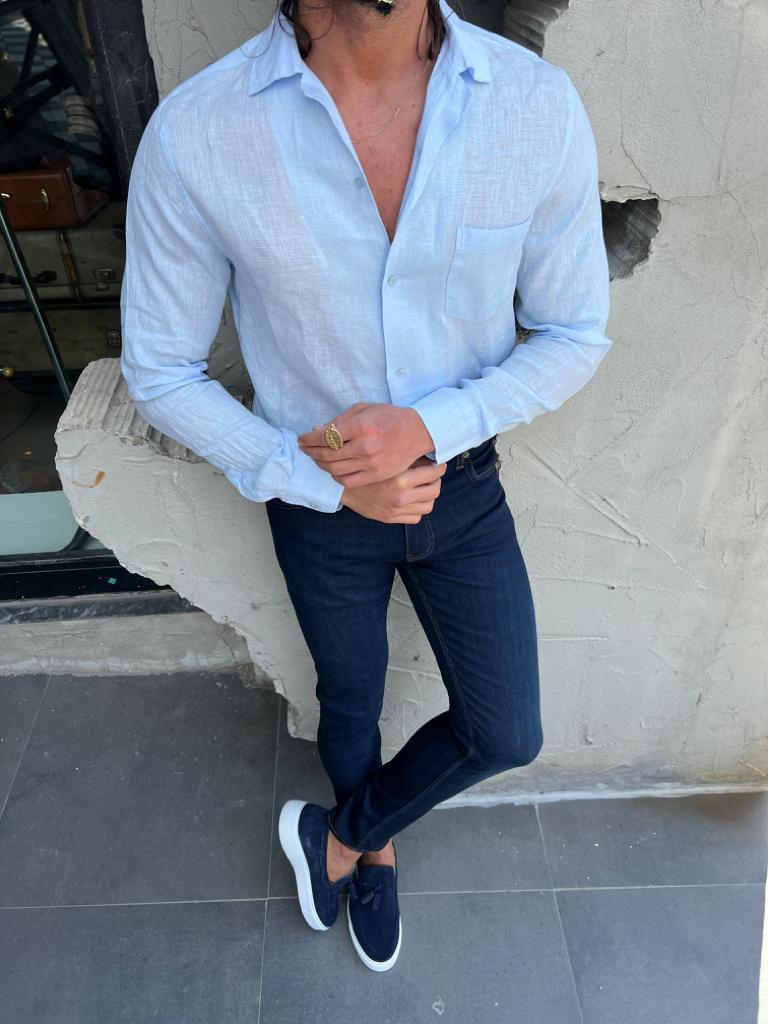 Brabion Evo Sky Blue Slim Fit Cotton Shirt