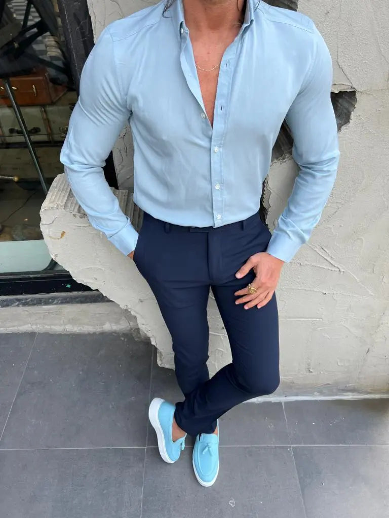 Brabion Evo Sky Blue Slim Fit Long Sleeve Shirt - BRABION
