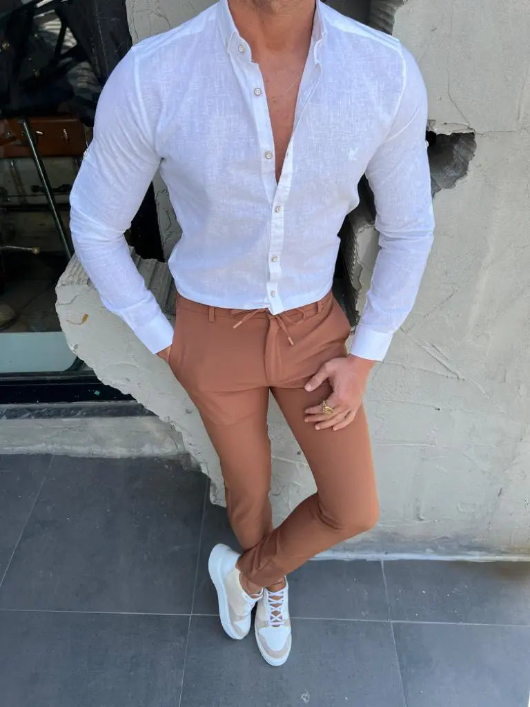 Brabion Evo White Slim Fit Long Sleeve Cotton Shirt - BRABION