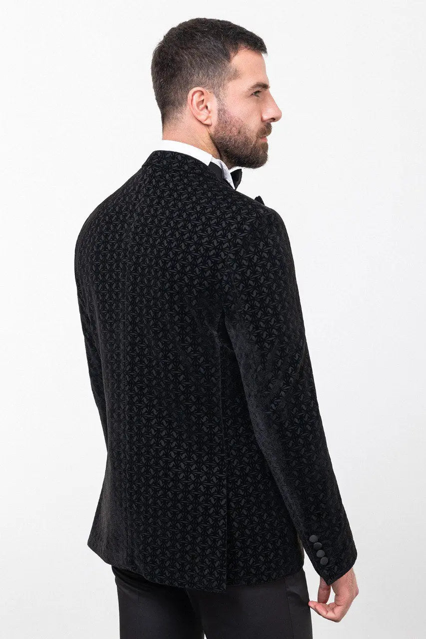 Brabion Rocco Black Slim Fit Peak Lapel Patterned Tuxedo - BRABION