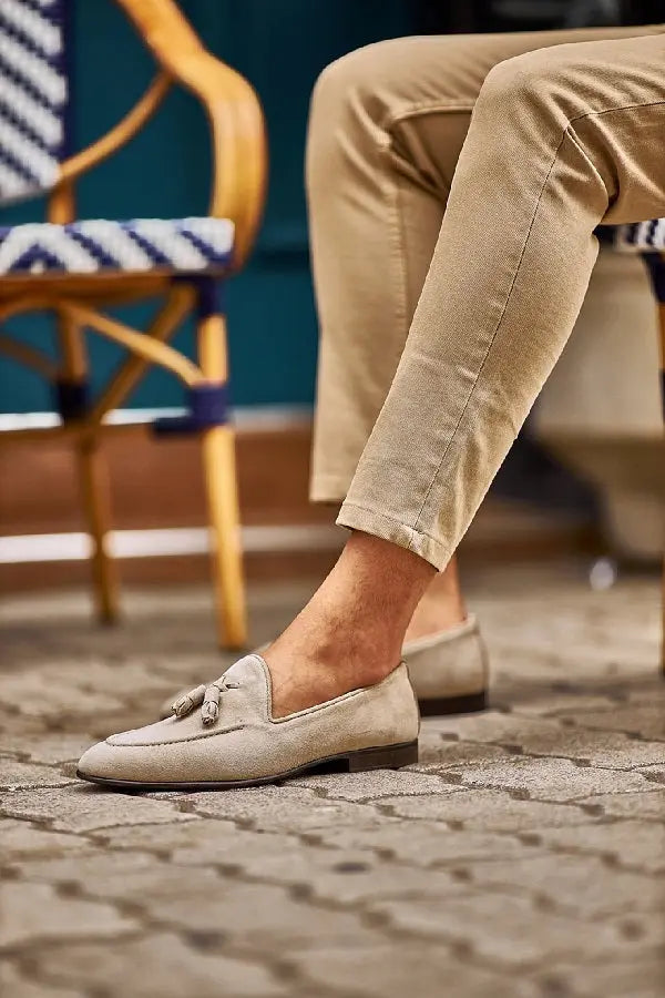 Brabion Levanzo Beige Suede Tassel Loafers - BRABION