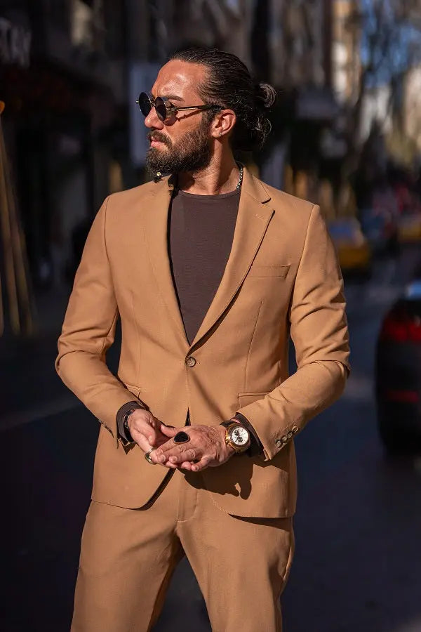 Brabion Lance Camel Slim Fit Notch Lapel Suit brabion