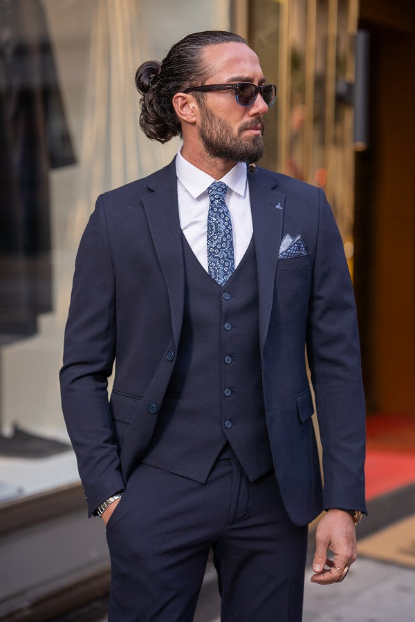 Brabion Lance Navy Blue Slim Fit Three-Piece Suit