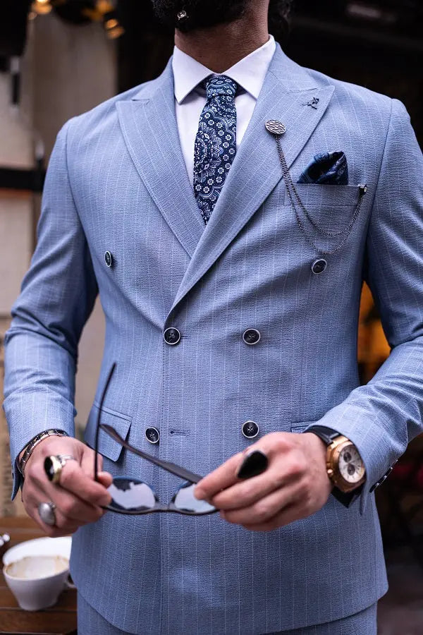 Brabion Massimo Sky Blue Slim Fit Double Breasted Suit brabion