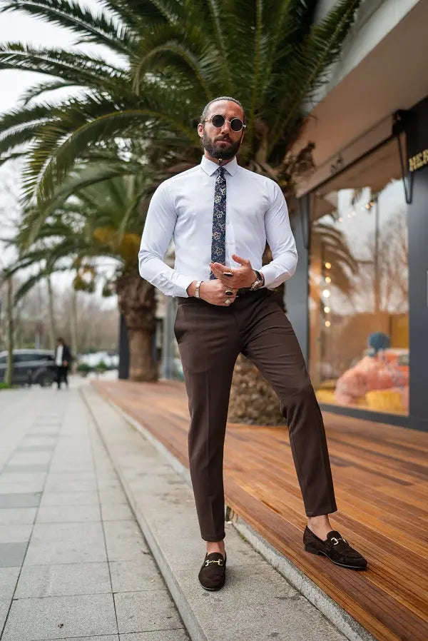 Brabion Massimo Dark Brown Slim Fit Chino Pants - BRABION