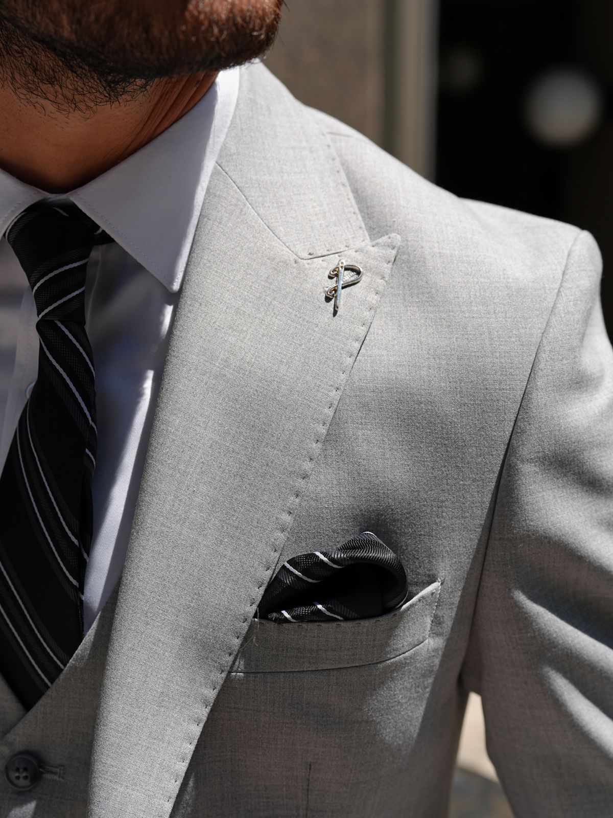 Light Gray 3 Piece Slim Fit Italian Style Suit