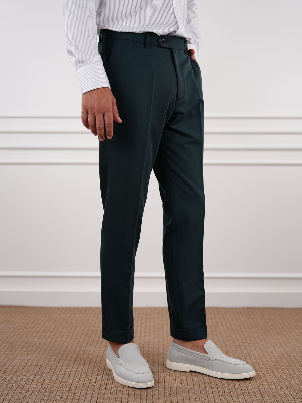 Green Slim Fit High Waist Trousers - BRABION