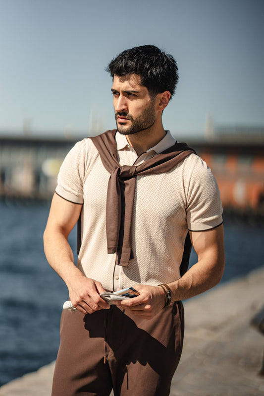 Brabion Maldives Beige Knitted Polo Shirt