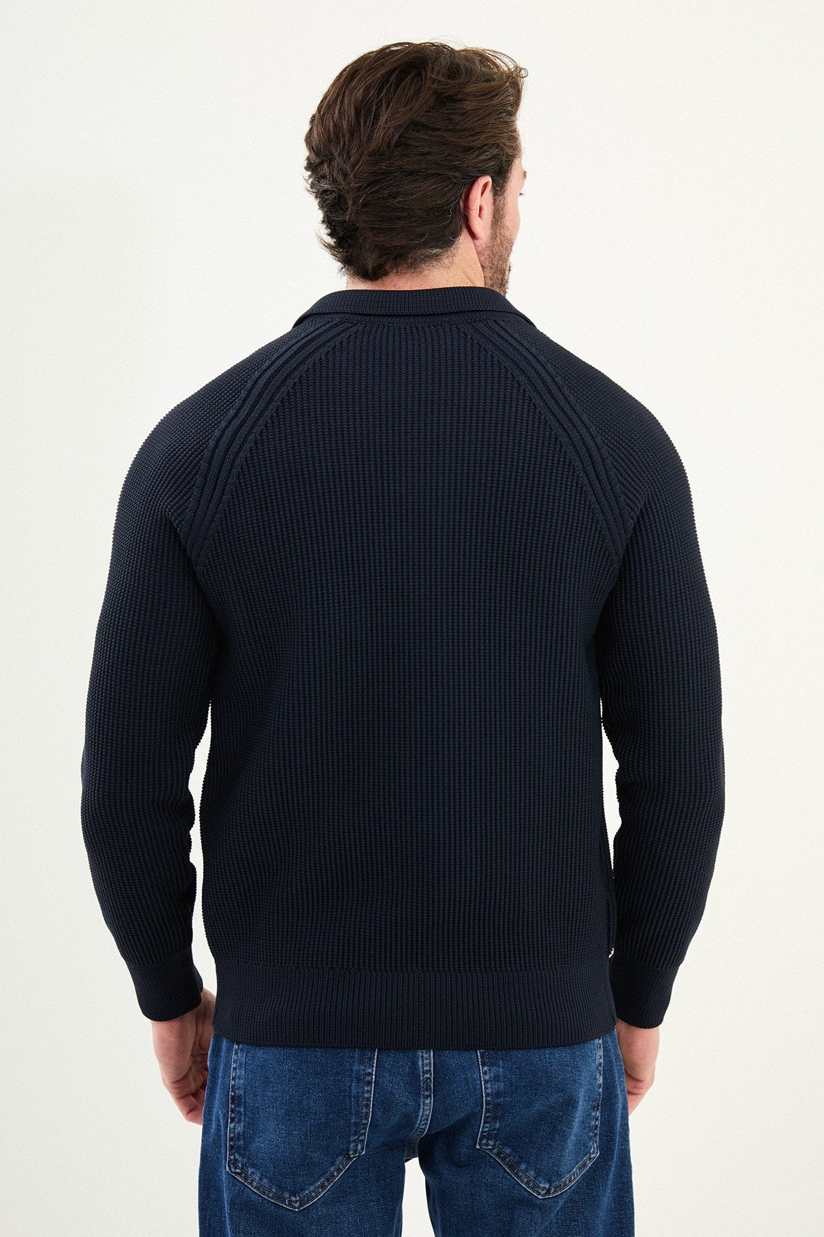 Men’s Navy Blue Ribbed Zip Cardigan