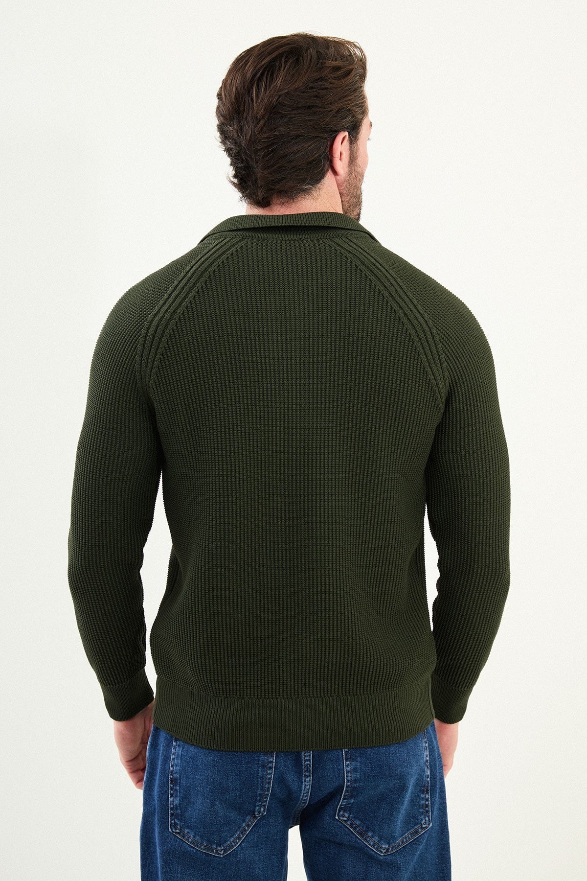 Men’s Green Ribbed Zip Cardigan