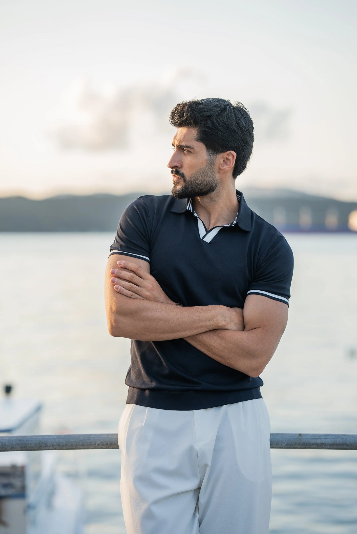 Santorini Navy Blue Polo Collar Men's T-Shirt - BRABION