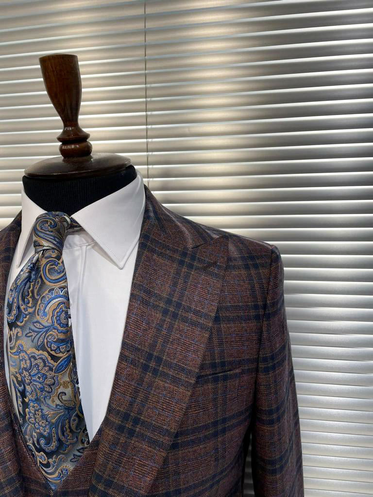 Bordeaux Plaid Slim-Fit Suit 3-Piece VIOSSI