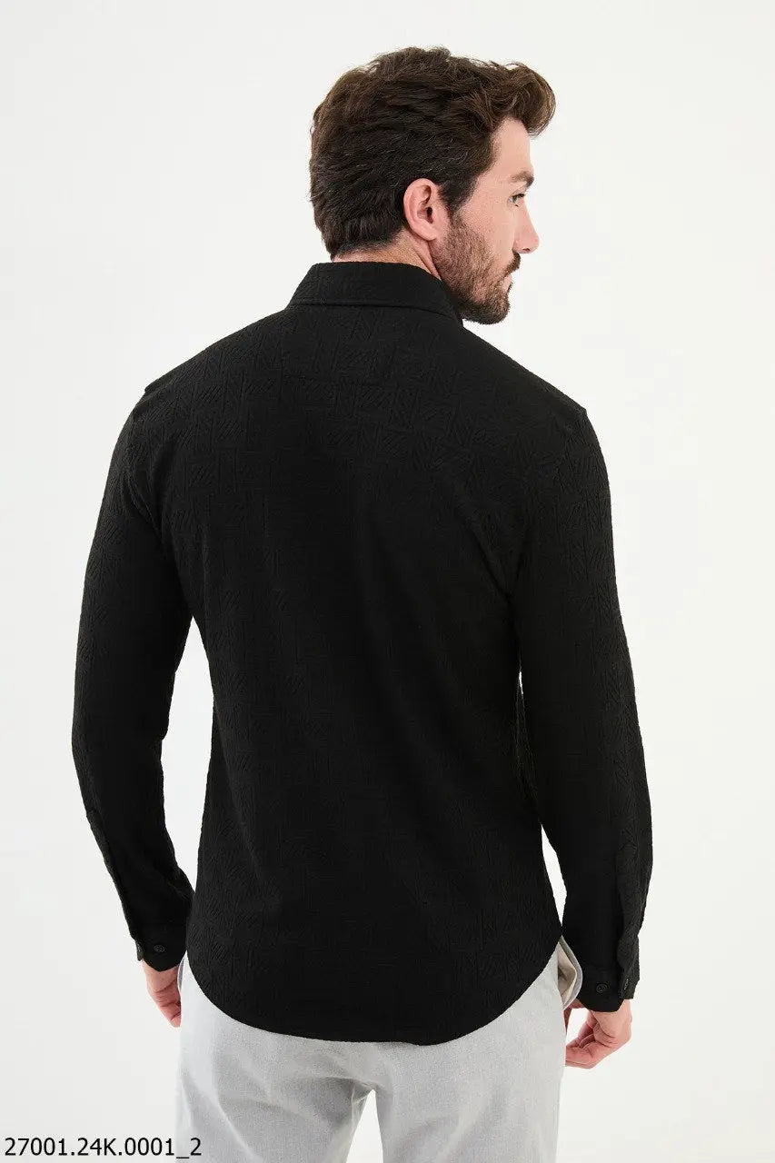 Brabion Nico Black Slim Fit Woven Pattern Casual Shirt - BRABION