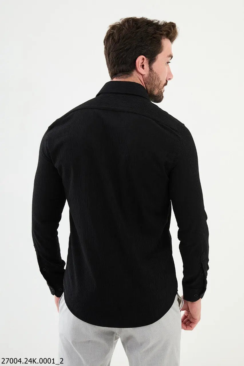 Brabion Nico Black Slim Fit Double Pocket Striped Shirt - BRABION