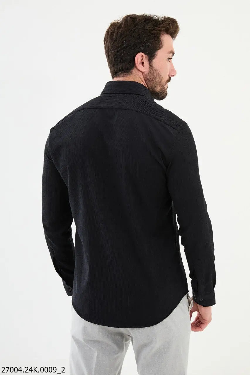 Brabion Nico Navy Blue Slim Fit Double Pocket Striped Shirt - BRABION