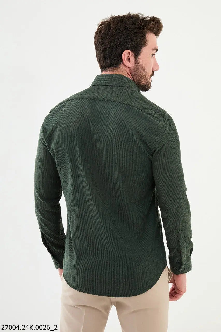 Brabion Nico Green Slim Fit Double Pocket Striped Shirt - BRABION