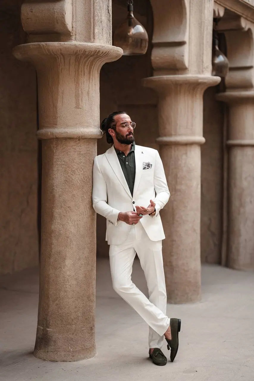 Monaco White Mono-Collar Summer Suit - BRABION