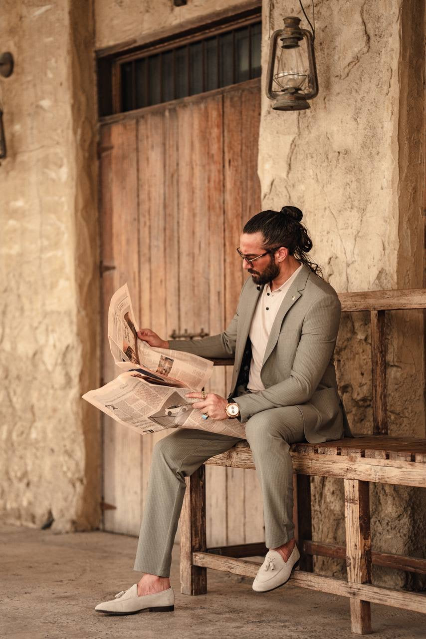 Khaki Mono-Collar Summer Suit – Lightweight Two-Piece