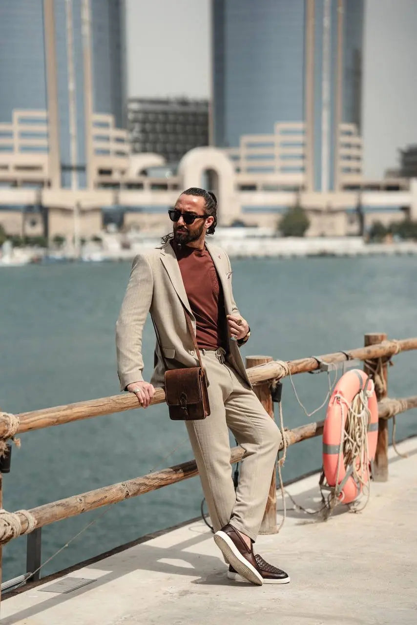 Coastal Dune Beige Mono Collar Suit - BRABION
