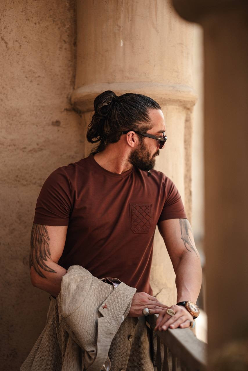 Tile Brown Crew Neck Knitwear T-Shirt