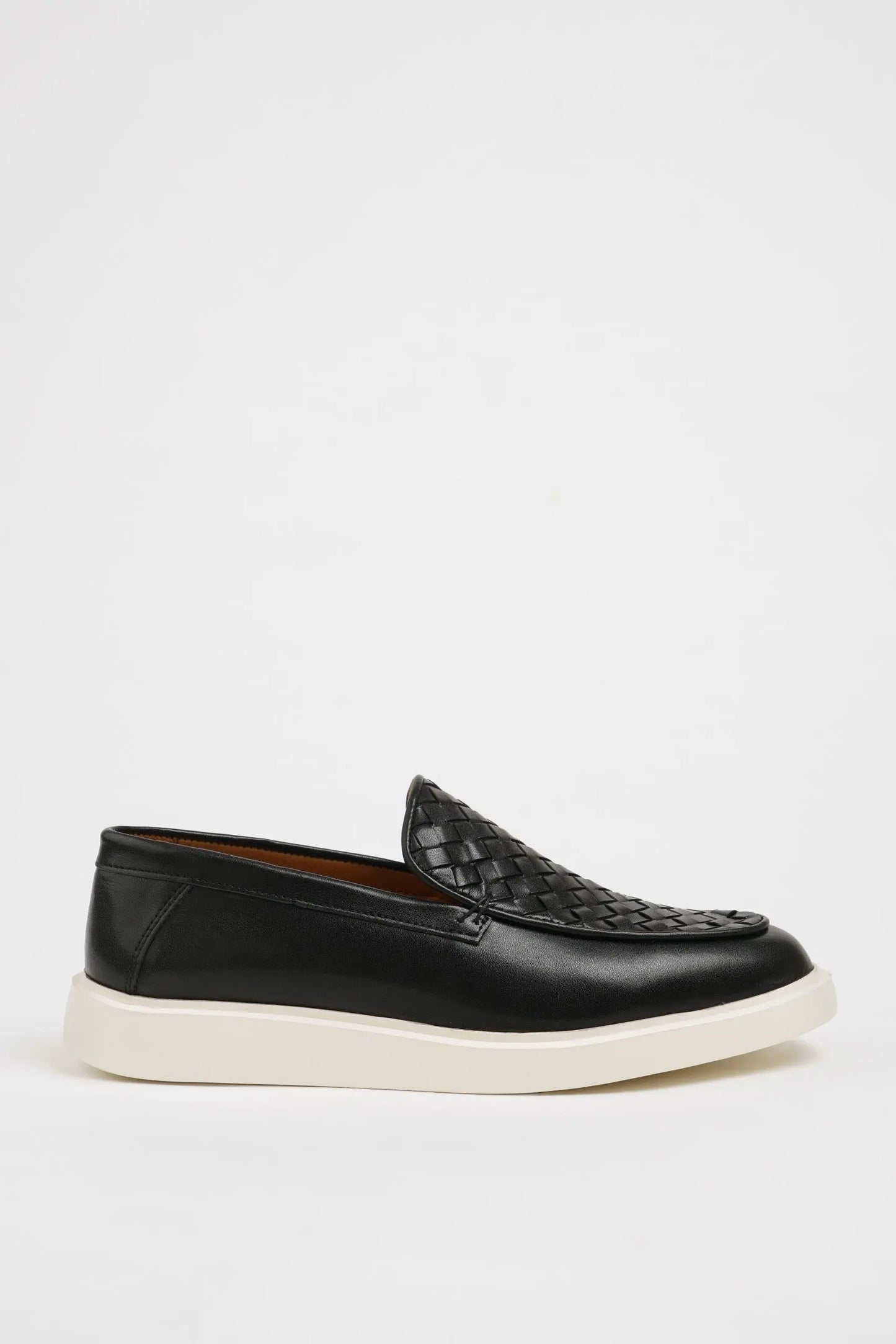 Maison Black Leather Casual Shoes with Knitted Detail - BRABION