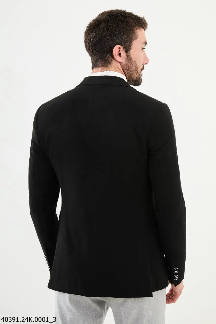 Brabion James Black Slim Fit Notch Lapel Wool Blazer - BRABION
