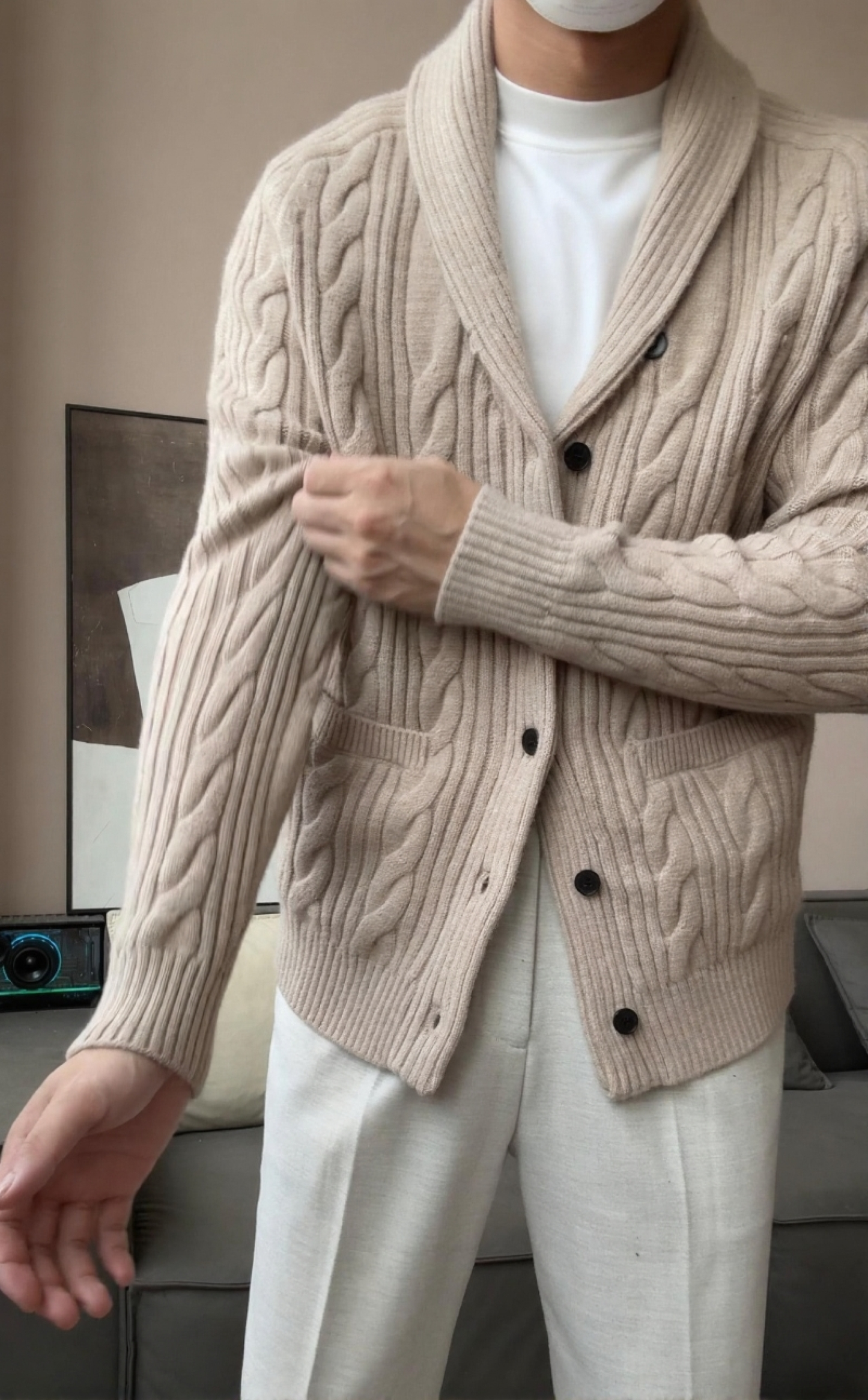 Men’s Shawl Collar Winter Knit Cardigan