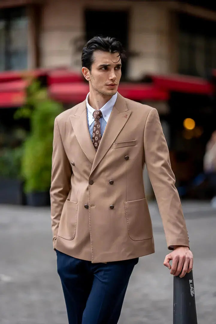Brabion Men's Beige Double-Breasted Blazer - BRABION