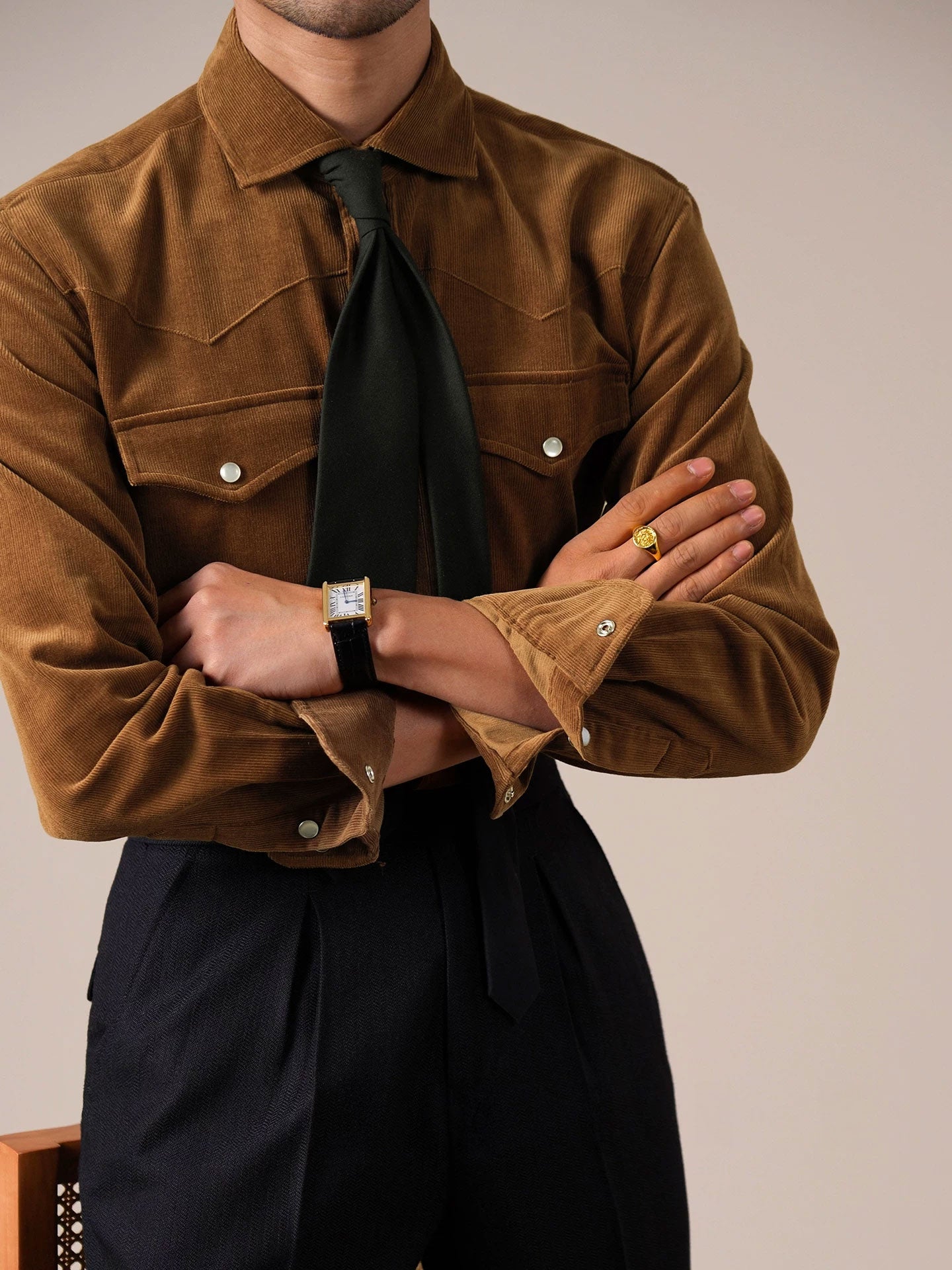 Men’s Corduroy Cotton Dress Shirt — Italian Spread Collar