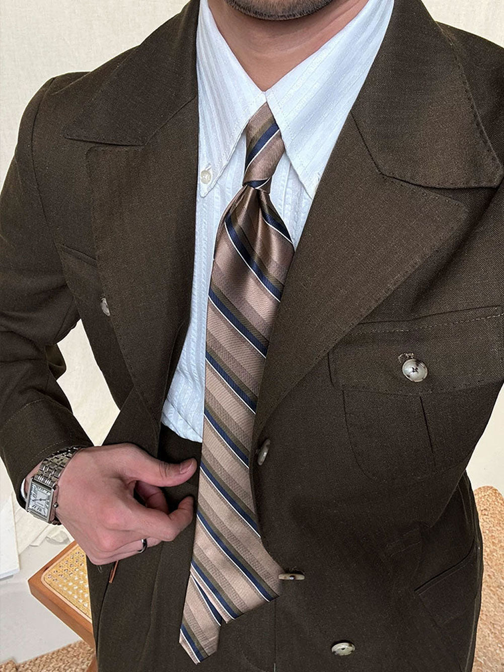 Men's Slim Fit Linen Jacket with Suit Collar