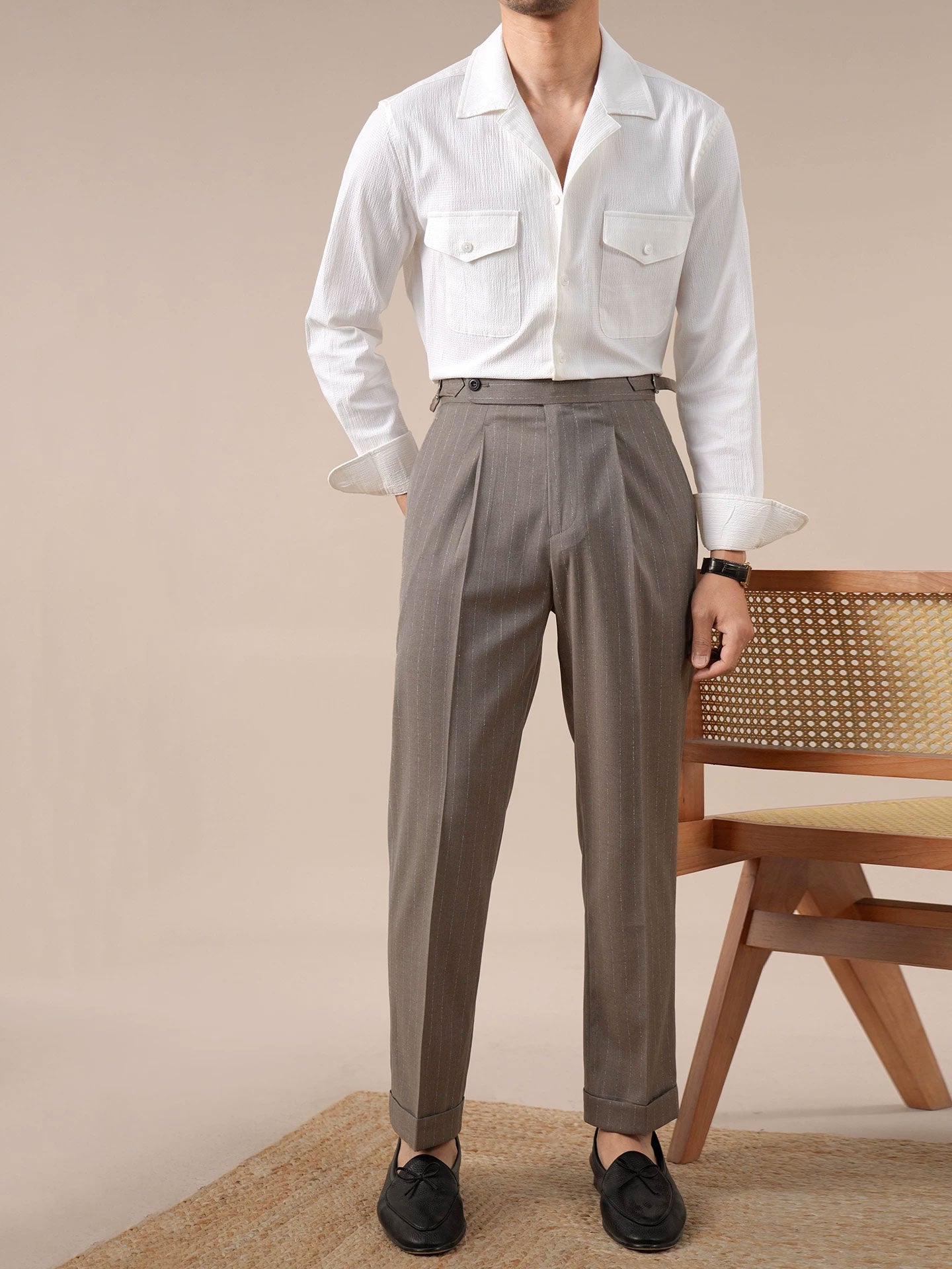 Naples Striped High-Waisted Mens Business Suit Trousers