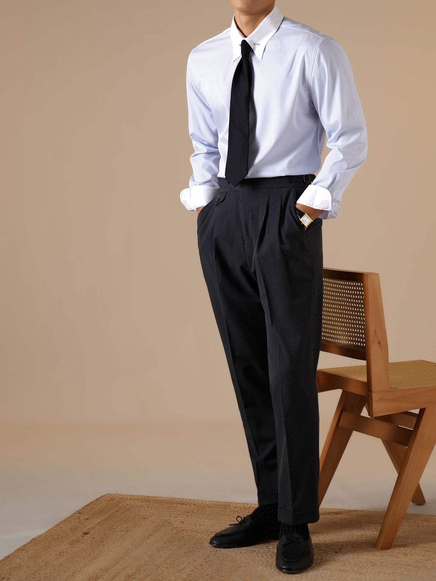 Men’s Wrinkle-Free Modal Patchwork Striped Dress Shirt