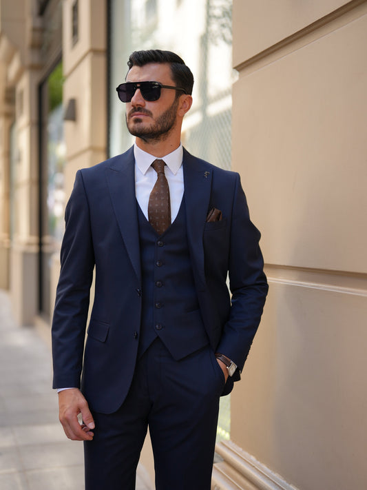 Navy Blue 3-Piece Slim Fit Italian Suit